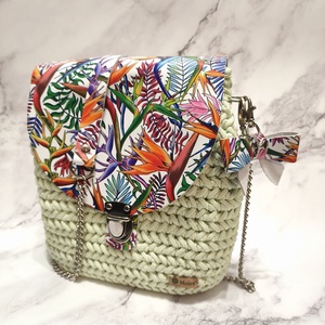 Fehér trópusi mintás oldaltáska, Táska & Tok, Kézitáska & válltáska, Vállon átvethető táska, , MESKA