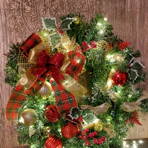 Karácsonyi kopogtató piros-arany 55cm - karácsony - karácsonyi lakásdekoráció - karácsonyi ajtódíszek - Meska.hu
