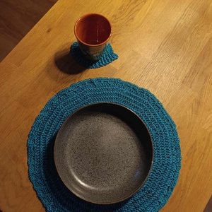 Horgolt tányér és poháralátét 4-4 db. - otthon & életmód - konyhafelszerelés, tálalás - tálalás - tányér- és poháralátét - Meska.hu