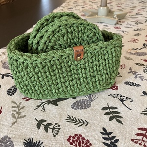 Horgolt poháralátét tartóval - otthon & életmód - konyhafelszerelés, tálalás - tálalás - tányér- és poháralátét - Meska.hu