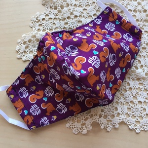 Lila mókusos maszk, női gumis orrú arcmaszk, designer textil maszk - női - női - Meska.hu