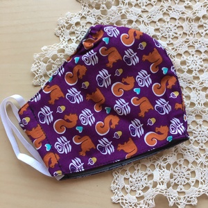 Lila mókusos maszk, női gumis orrú arcmaszk, designer textil maszk - Meska.hu