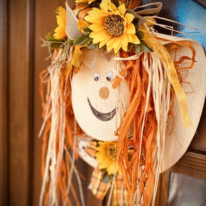 Szalmakalap őszi dekor - otthon & életmód - dekoráció - ajtó- és ablak dekoráció - ablakdísz - Meska.hu