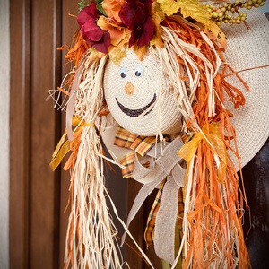 Kci Őszi szalmakalap dekor/ajtdísz, Otthon & Életmód, Dekoráció, Ajtó- és ablak dekoráció, Ajtódísz & Kopogtató, , MESKA