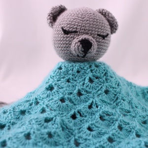 Szürke maci szundikendő, amigurumi - játék & sport - 3 éves kor alattiaknak - alvóka & rongyi - Meska.hu