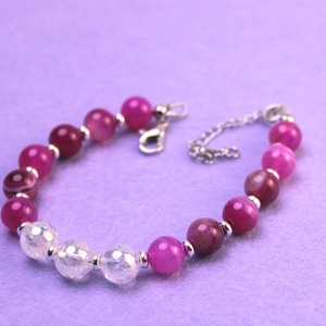 Karkötő aqua aura kvarc és szalagos magenta achát, Ékszer, Karkötő, Ásványkarkötő, Ékszerkészítés, MESKA