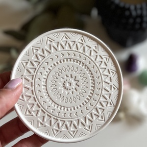 Mandala pohár vagy gyertya alátét, fehér - otthon & életmód - dekoráció - asztal és polc dekoráció - dekorációs tál, tartó - Meska.hu