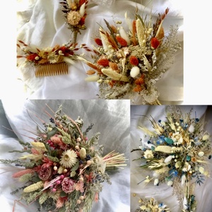 BOHO-MINI-ELEGANCE SZETT-Menyasszonyi Csokor-Vőlegény kitűző-Hajdísz Szett Esküvőre - esküvő - menyasszonyi- és dobócsokor - Meska.hu