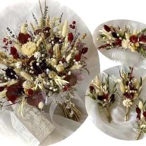 BOHO-MINI-AUTUMN- SZETT-Menyasszonyi Csokor-Vőlegény kitűző-Hajdísz Szett Esküvőre - esküvő - menyasszonyi- és dobócsokor - Meska.hu