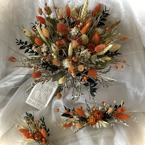 BOHO-MINI-AUTUMN- SZETT-Menyasszonyi Csokor-Vőlegény kitűző-Hajdísz Szett Esküvőre - Meska.hu