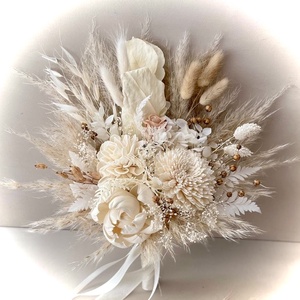BOHO-MINI-WHITE-Menyasszonyi Csokor-Szárazvirág Csokor-ESKÜVŐRE- - Meska.hu