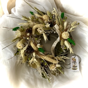 BOHO-BÚZA-Greenery Stílusban-Szárazvirág Koszorú-Szárazvirág Kopogtató-Ajtódísz- - Meska.hu
