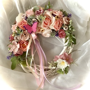 �TAVASZVÁRÓ-Tavaszi-Nyári Ajtódísz-Koszorú-Kopogtató-, Otthon & Életmód, Dekoráció, Ajtó- és ablak dekoráció, Ajtódísz & Kopogtató, Virágkötés, MESKA