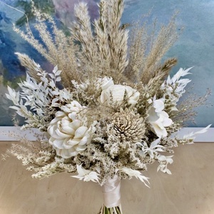 �BOHO-MINI-WHITE-Menyasszonyi Csokor-Szárazvirág Csokor-ESKÜVŐRE- - esküvő - menyasszonyi- és dobócsokor - Meska.hu