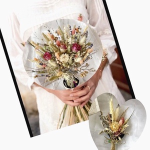 �BOHO-FIELD-ELEGANCE-Menyasszonyi Csokor-Szárazvirág Csokor+Vőlegény kitűző Szett-, Esküvő, Menyasszonyi- és dobócsokor, Virágkötés, MESKA