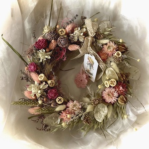 �ROMANTIKA-Szárazvirág Koszorú-Szárazvirág Kopogtató-Ajtódísz- - Meska.hu