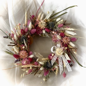 �ROMANTIKA-Szárazvirág Koszorú-Szárazvirág Kopogtató-Ajtódísz- - Meska.hu