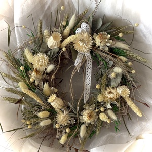�BOHO-BÚZA-Greenery Stílusban-Szárazvirág Koszorú-Szárazvirág Kopogtató-Ajtódísz- - Meska.hu