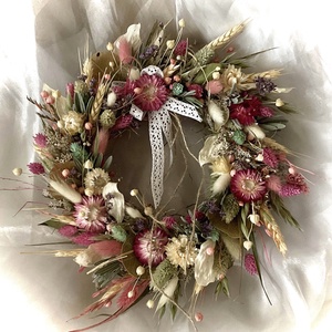 �ROMANTIKA-Szárazvirág Koszorú-Szárazvirág Kopogtató-Ajtódísz- - Meska.hu