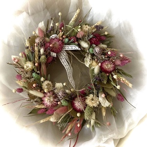 �ROMANTIKA-Szárazvirág Koszorú-Szárazvirág Kopogtató-Ajtódísz- - Meska.hu