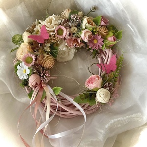 �TAVASZVÁRÓ-Tavaszi-Nyári Ajtódísz-Koszorú-Kopogtató-, Otthon & Életmód, Dekoráció, Ajtó- és ablak dekoráció, Ajtódísz & Kopogtató, Virágkötés, MESKA