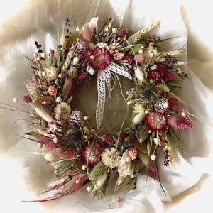 �ROMANTIKA-Szárazvirág Koszorú-Szárazvirág Kopogtató-Ajtódísz- - Meska.hu