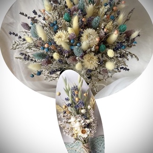 �BOHO-MINI-PROVENCE SZETT-Menyasszonyi Csokor-Szárazvirág Csokor+Vőlegény Kitűző-  - esküvő - menyasszonyi- és dobócsokor - Meska.hu
