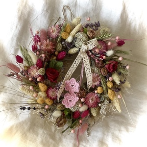 �ROMANTIKA-Szárazvirág Koszorú-Szárazvirág Kopogtató-Ajtódísz- - Meska.hu