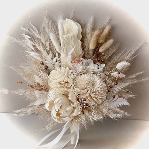 �BOHO-MINI-WHITE-Menyasszonyi Csokor-Szárazvirág Csokor-ESKÜVŐRE- - Meska.hu