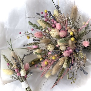 �BOHO-MINI-SUMMER-SZETT-Menyasszonyi Csokor-Szárazvirág Csokor+Vőlegény Kitűző-  - esküvő - menyasszonyi- és dobócsokor - Meska.hu