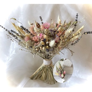 �BOHO-BABY-PINKSZETT-Menyasszonyi Csokor-Szárazvirág Csokor+Vőlegény Kitűző-  - Meska.hu
