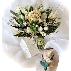 �BOHO-MINI-GREENERY-SZETT-Menyasszonyi Csokor-Szárazvirág Csokor+Vőlegény Kitűző-  - Meska.hu