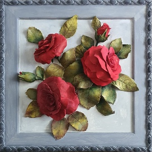 Rózsák, dombormű, 31 cm x 31 cm - Meska.hu