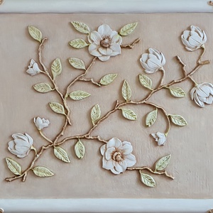 Virág dombormű dekorációs kép, 50 cm x 60 cm, pipsz fára, Otthon & Életmód, Kép & Falikép, Festészet, Szobrászat, MESKA