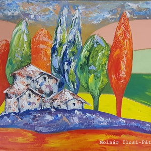 Mediterran sorozat - Toszkán táj  - művészet - festmény - akril - Meska.hu