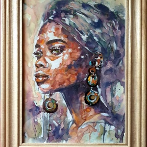 Színes Afrika sorozat - Fekete függő , Művészet, Festmény, Akvarell, Festészet, MESKA