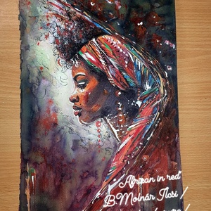 Színes Afrika sorozat - Africa dressed  in red  - művészet - festmény - akvarell - Meska.hu