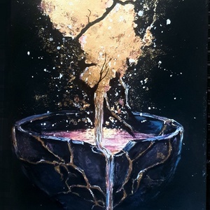 Gold Rain in the World, Művészet, Festmény, Akvarell, Festészet, MESKA