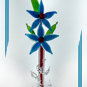 Üveg virág Világoskék szirmokkal - otthon & életmód - dekoráció - asztal és polc dekoráció - díszüveg - Meska.hu