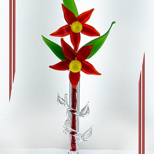 Üveg virág piros szirmokkal - otthon & életmód - dekoráció - asztal és polc dekoráció - díszüveg - Meska.hu