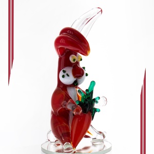 Üveg nyuszi piros üvegből répával, Otthon & Lakás, Dekoráció, Asztal és polc dekoráció, Díszüveg, Üvegművészet, MESKA