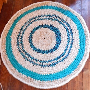 horgolt szőnyeg Rag Rug rongyszőnyeg, Otthon & Életmód, Horgolt szőnyeg, Szőnyeg, Lakástextil, Horgolás, Újrahasznosított alapanyagból készült termékek, MESKA