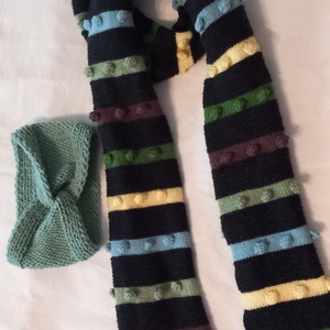 Kézzel kötött hosszú sál és fülmelegítő - ruha & divat - sál, sapka, kendő - fejpánt - Meska.hu
