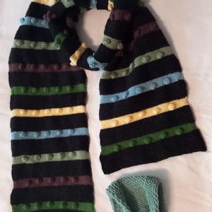 Kézzel kötött hosszú sál és fülmelegítő - ruha & divat - sál, sapka, kendő - fejpánt - Meska.hu