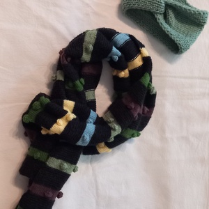 Kézzel kötött hosszú sál és fülmelegítő - ruha & divat - sál, sapka, kendő - fejpánt - Meska.hu