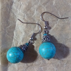 Türkiz gyöngy fülbevaló , Ékszer, Fülbevaló, Lógó fülbevaló, Ékszerkészítés, MESKA