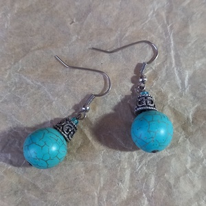 Türkiz gyöngy fülbevaló  - ékszer - fülbevaló - lógó fülbevaló - Meska.hu Türkiz gyöngy fülbevaló  - ékszer - fülbevaló - lógó fülbevaló - Meska.hu