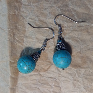 Türkiz gyöngy fülbevaló  - ékszer - fülbevaló - lógó fülbevaló - Meska.hu Türkiz gyöngy fülbevaló  - ékszer - fülbevaló - lógó fülbevaló - Meska.hu