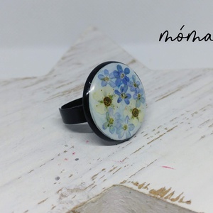 Romantikus kék fehér virágos műgyanta gyűrű - ékszer - gyűrű - statement gyűrű - Meska.hu