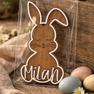 Névre szóló húsvéti nyuszi � egyedi gravírozott fa húsvéti dísz, Ünnepi díszek, dekorációk, Húsvéti díszek és dekorációk, Húsvéti asztaldíszek, Famegmunkálás, MESKA